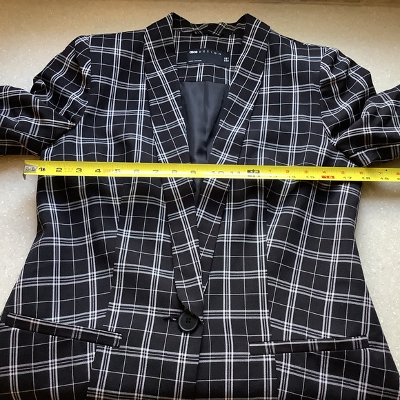 ASOS Design Black and White Windowpane Blazer Jacket Size 6 Oversized 1 Button - Picture 4 of 9